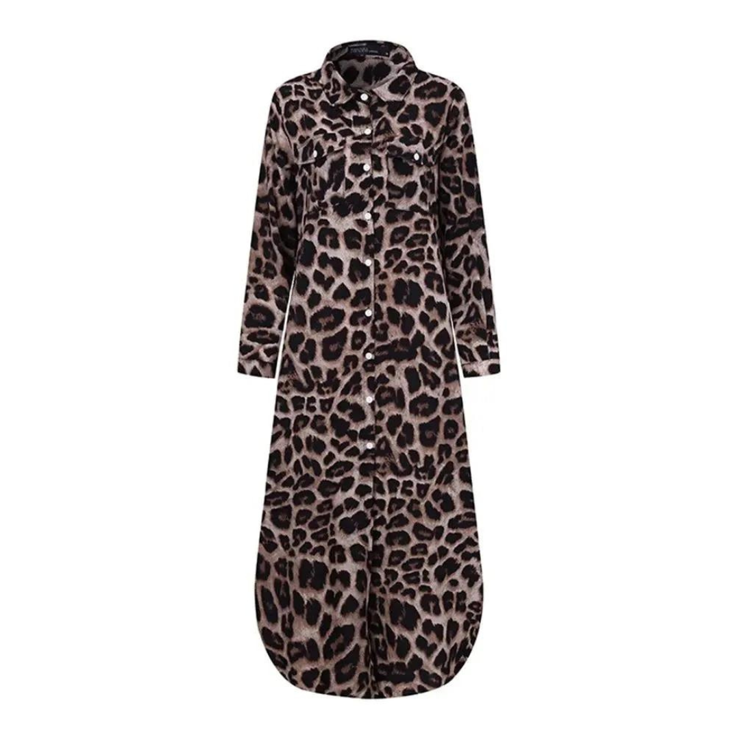 Vestido Longo de Botões Leopardo